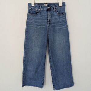 J. Crew Denim Slim Wide Leg Jeans High Waisted Raw Hem Faded Mid Wash 29P